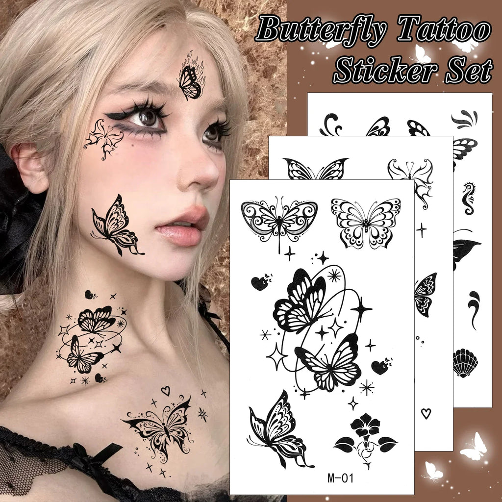 30-Pack Butterfly Flower Temporary Tattoos | Waterproof Transfer Temporary Tattoo Stickers QXL