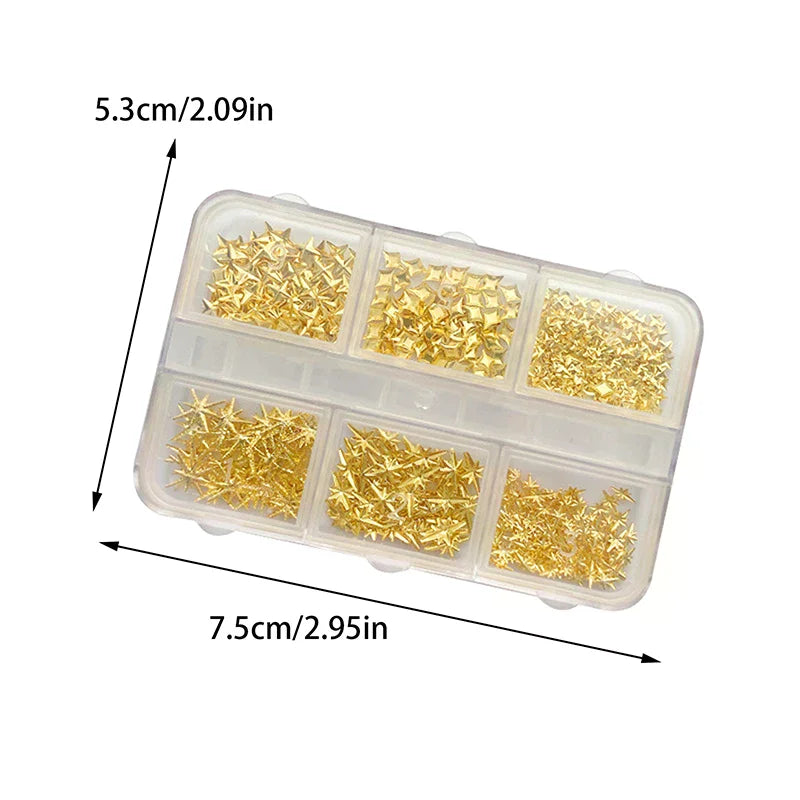 6-Grid Metallic Nail Art Rhinestones | Gold & Silver Charms Nail Art Charms QXL