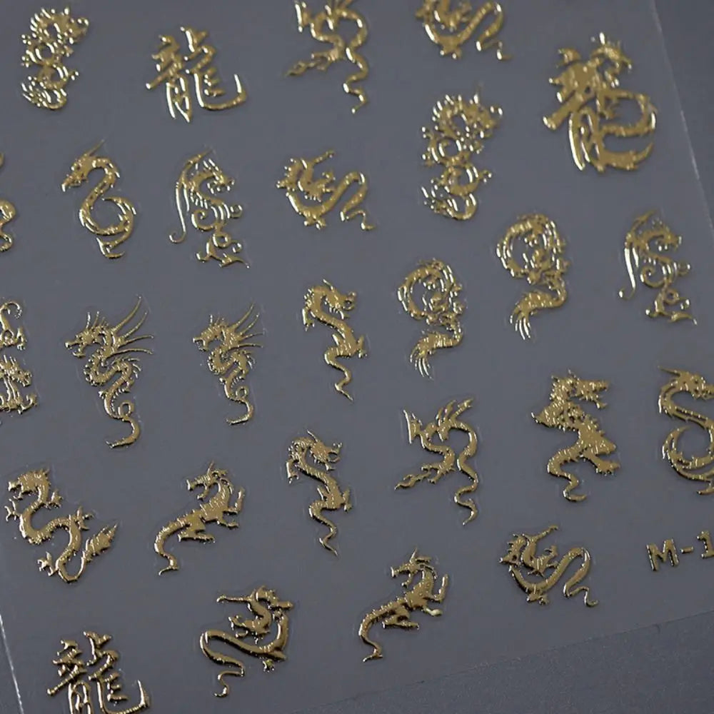 3D Dragon Metallic Nail Stickers | Gold & Silver Mirror Decals Nail Art Stickers QXL