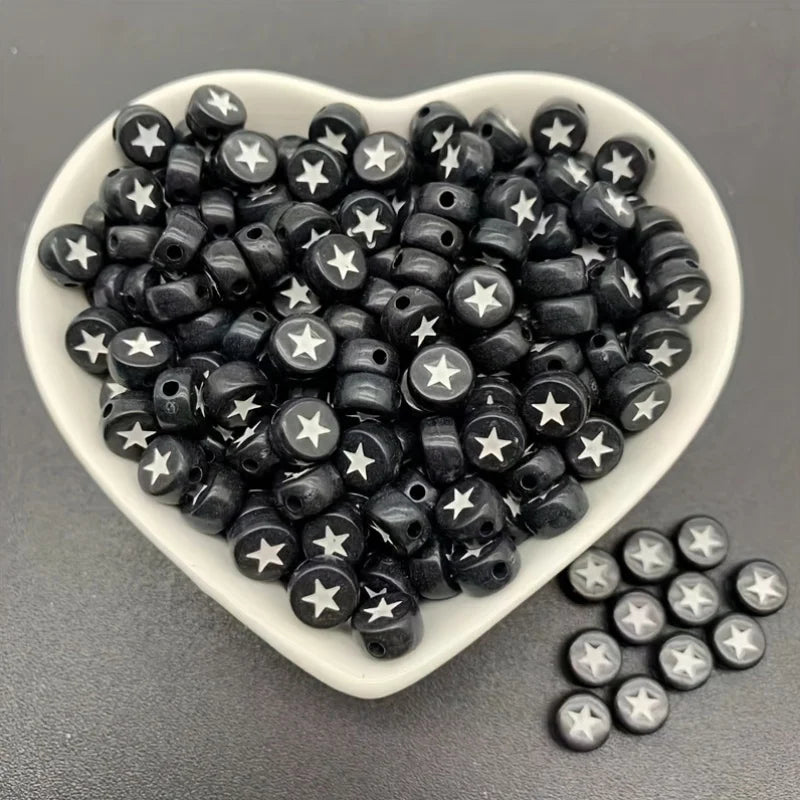 Black Flat Round Acrylic Star Beads – DIY Jewelry & Bracelets Acrylic Craft Beads QXL