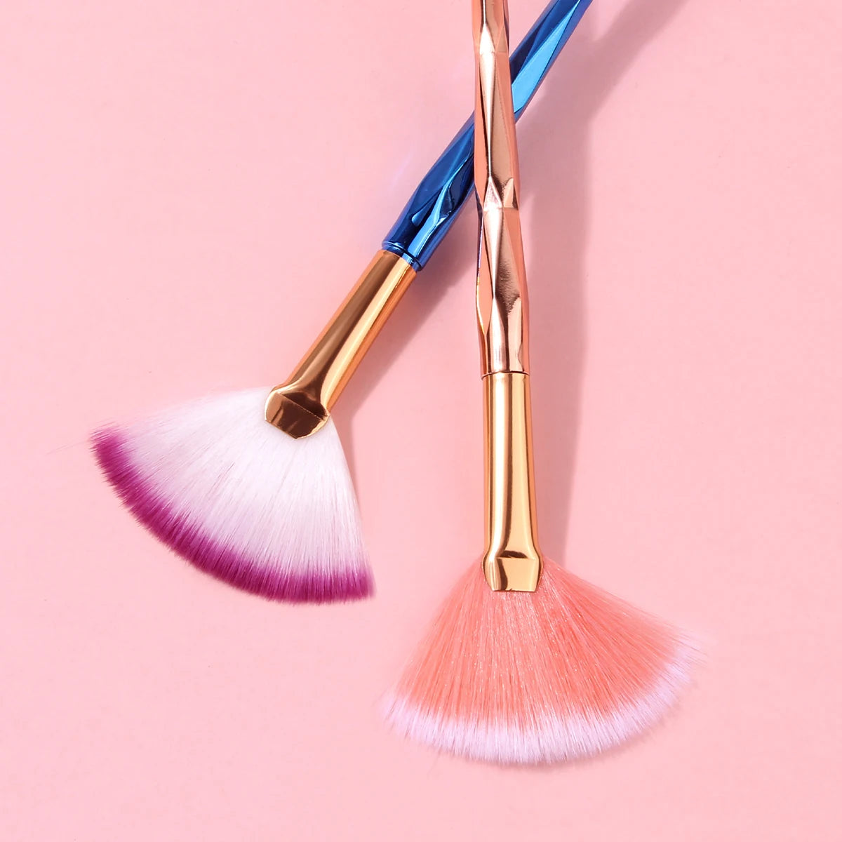 KOSSHOW Fan Highlighter Brush Set | Diamond Handle 2-Piece Highlighter Brush Set QXL