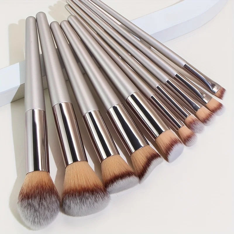 10-Pc Champagne Gold Makeup Brush Set | Foundation & Eye Kit Makeup Brush Set QXL 10Pcs-Champagne