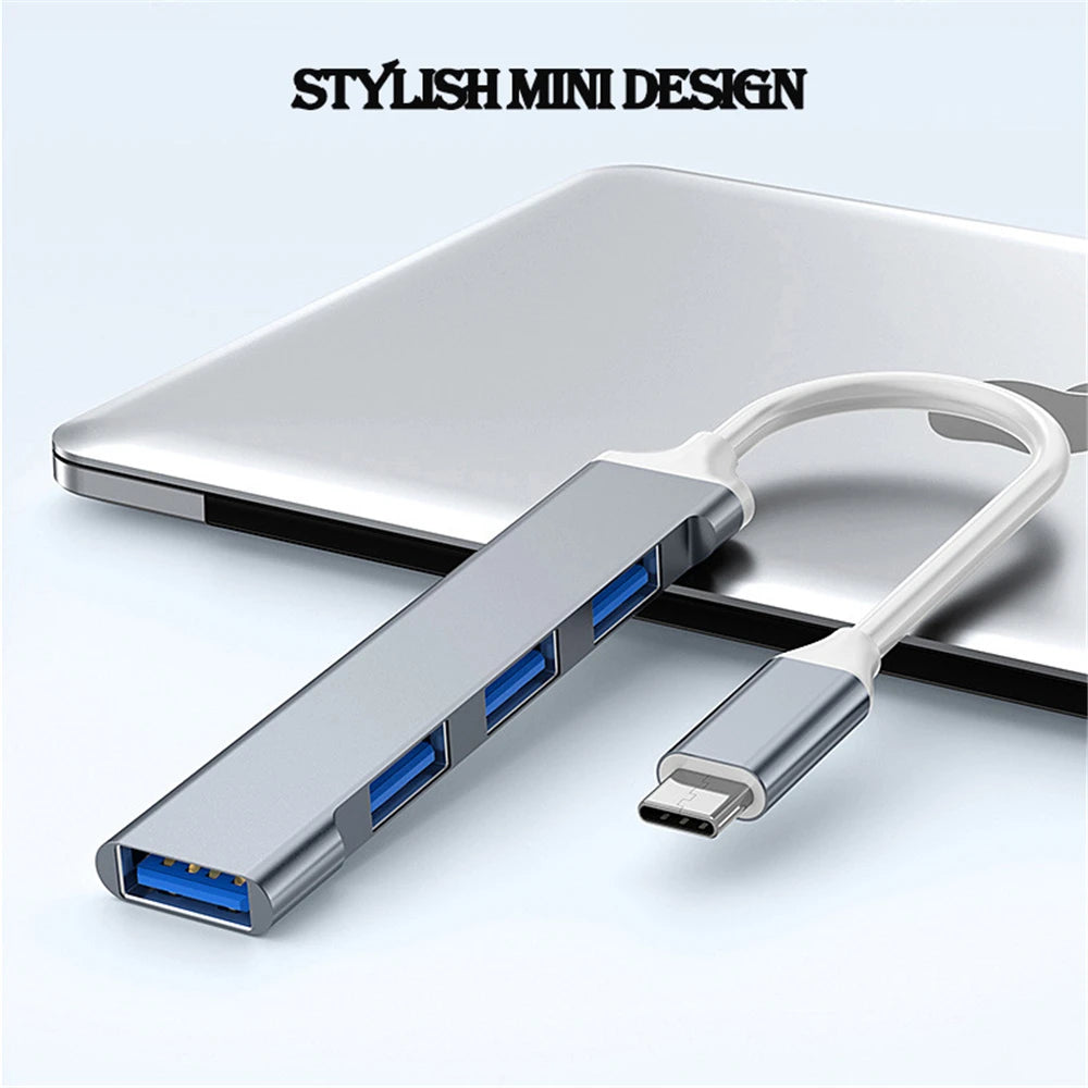 4-Port USB-C Hub | USB 3.0 Splitter 5Gbps for MacBook & Laptop USB-C Hub Adapter QXL