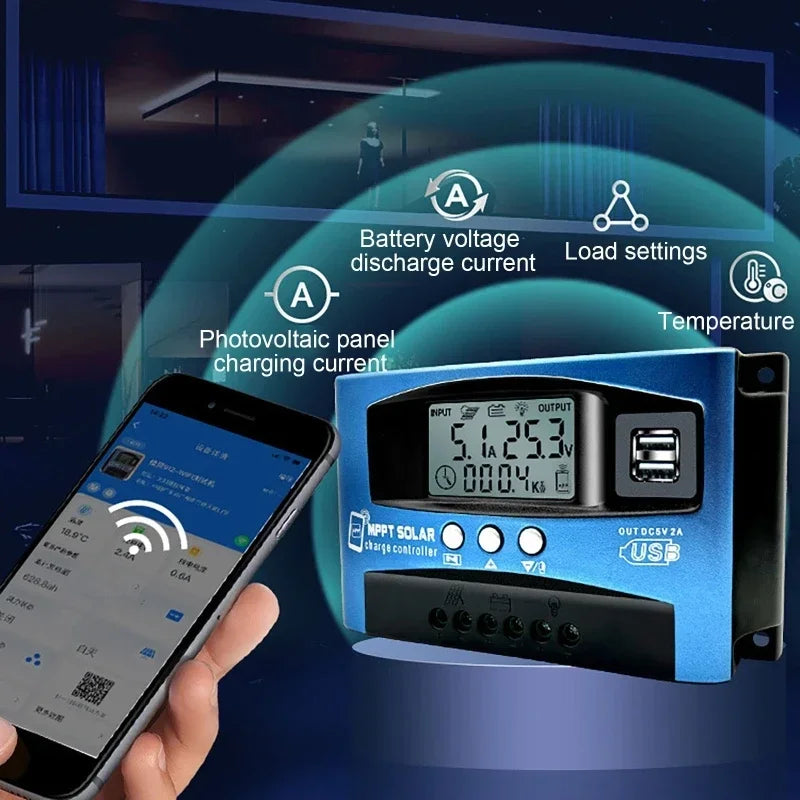 MPPT Solar Charge Controller Bluetooth WiFi LCD 10A–100A Solar Charge Controller QXL