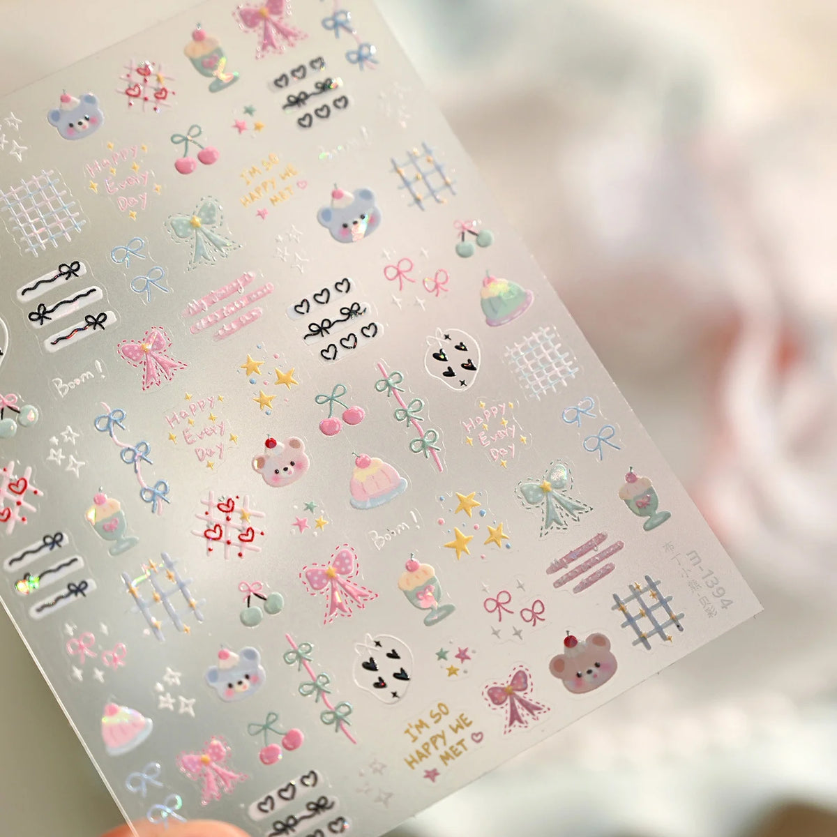 5D Embossed Nail Stickers – Cartoon Bear & Cake Design Nail Art Stickers QXL