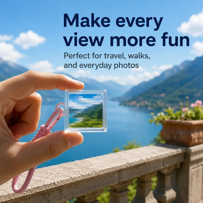 Pixel Lens Keychain | Square Prism Photo Filter & Carabiner Photo Filter Keychain QXL