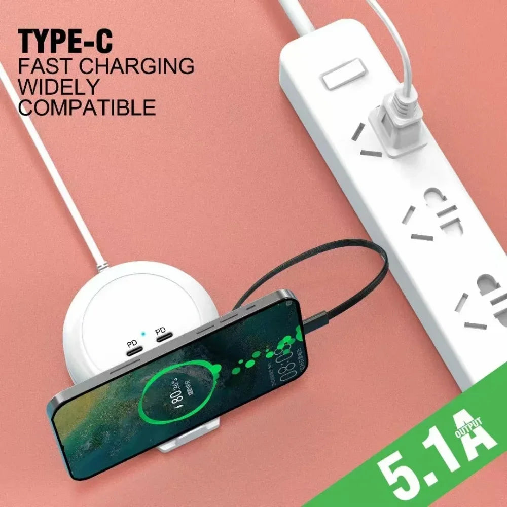 4-Port USB-C Wall Charger 5.1A Fast Charge Adapter + Cable USB Wall Charger QXL