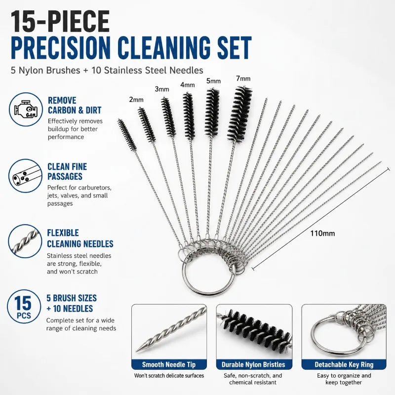 15-Pc Carburetor Cleaning Kit – Needles & Brushes Set Carburetor Cleaning Kit QXL
