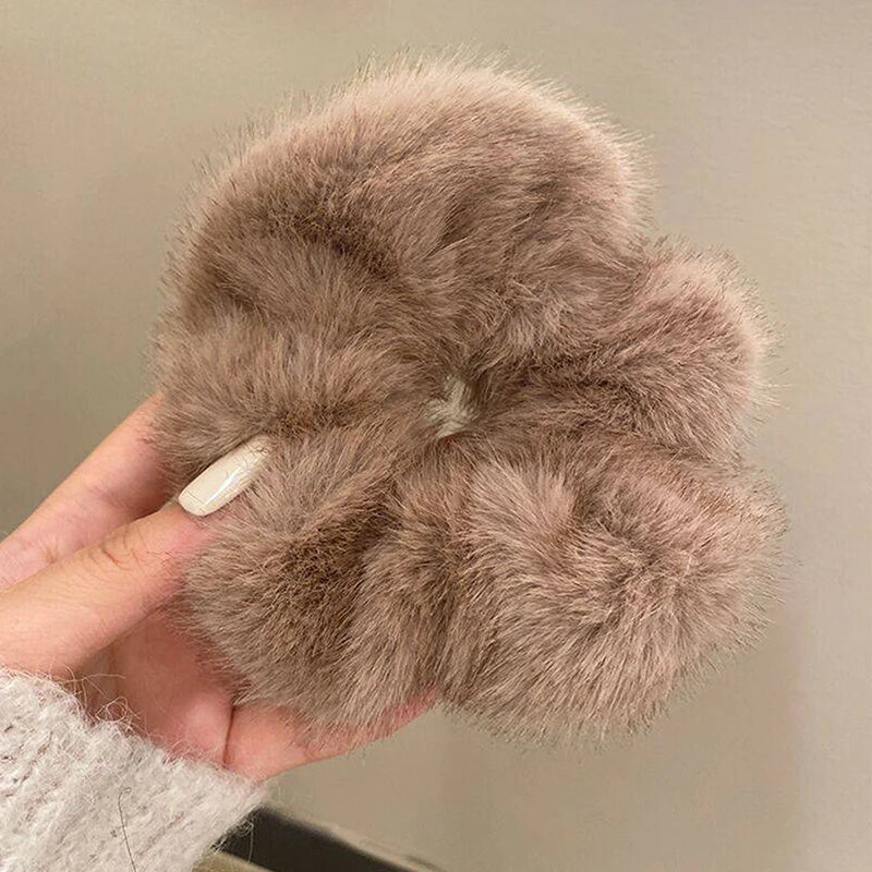 Plush Faux Fur Scrunchies | Women's Fluffy Hair Bands Plush Hair Scrunchie QXL 4