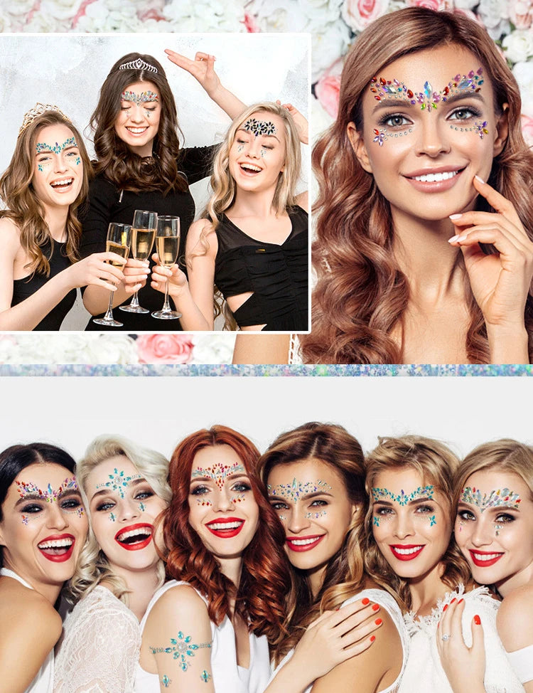 Rhinestone Face Gems & Glitter Temporary Tattoo Stickers Face Gem Stickers QXL