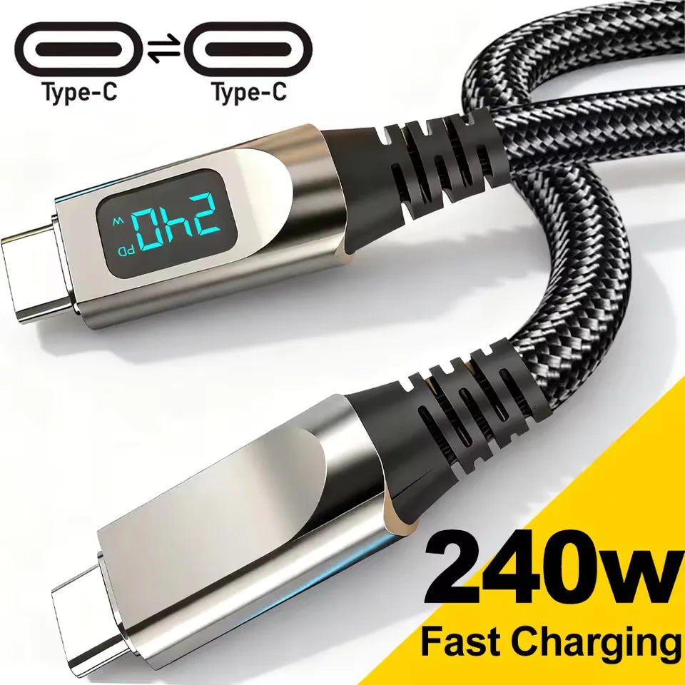 USB-C 240W Fast Charging Cable | Nylon Braided Digital Display USB-C Charging Cable QXL
