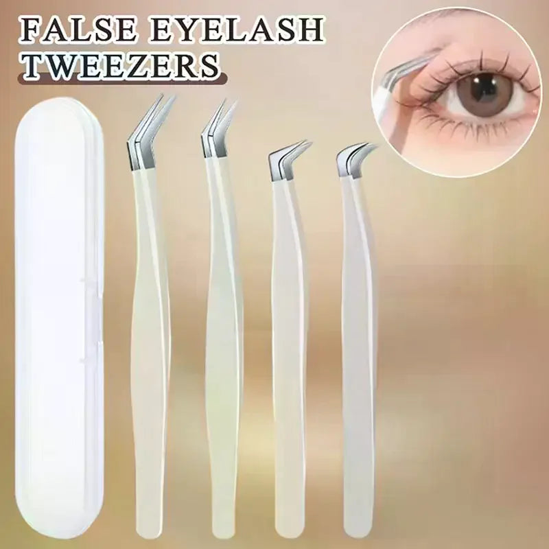 Precision Eyelash Tweezers Set with Storage Case | 4 Tips Eyelash Extension Tweezers QXL