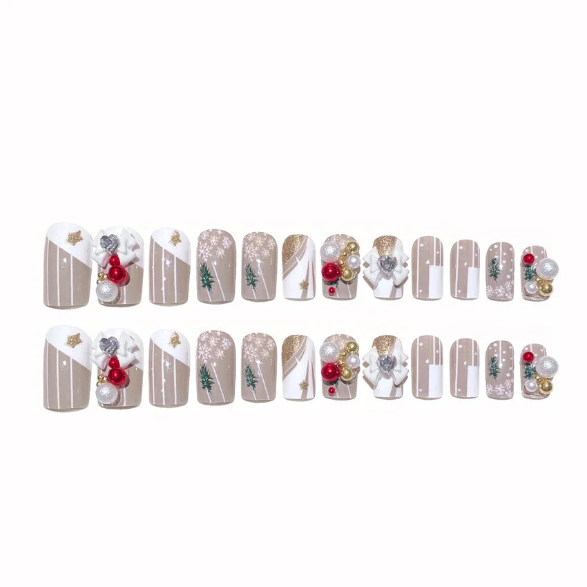 24-Pc Christmas Bowknot Press-On Nails Kit | Festive Manicure Press-On Nail Kit QXL 24pcs