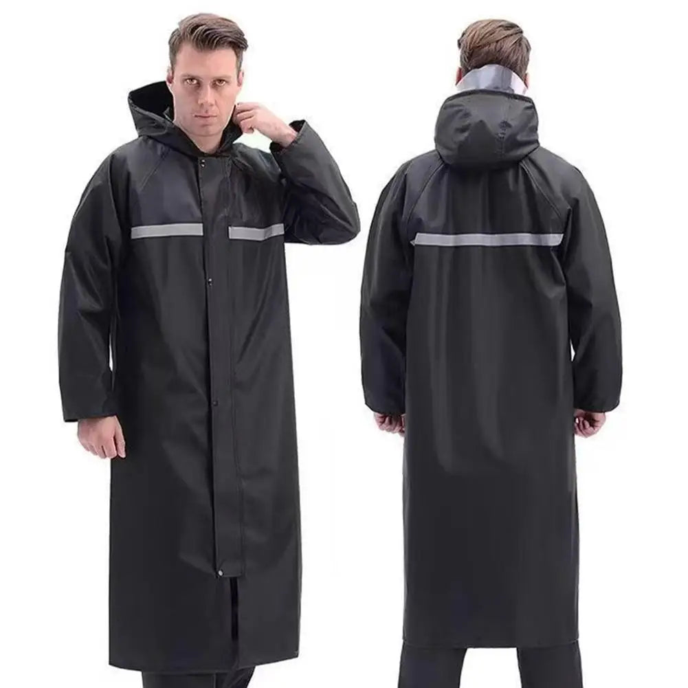 Long Waterproof Raincoat | Reflective Hooded Cycling Poncho Waterproof Raincoat QXL