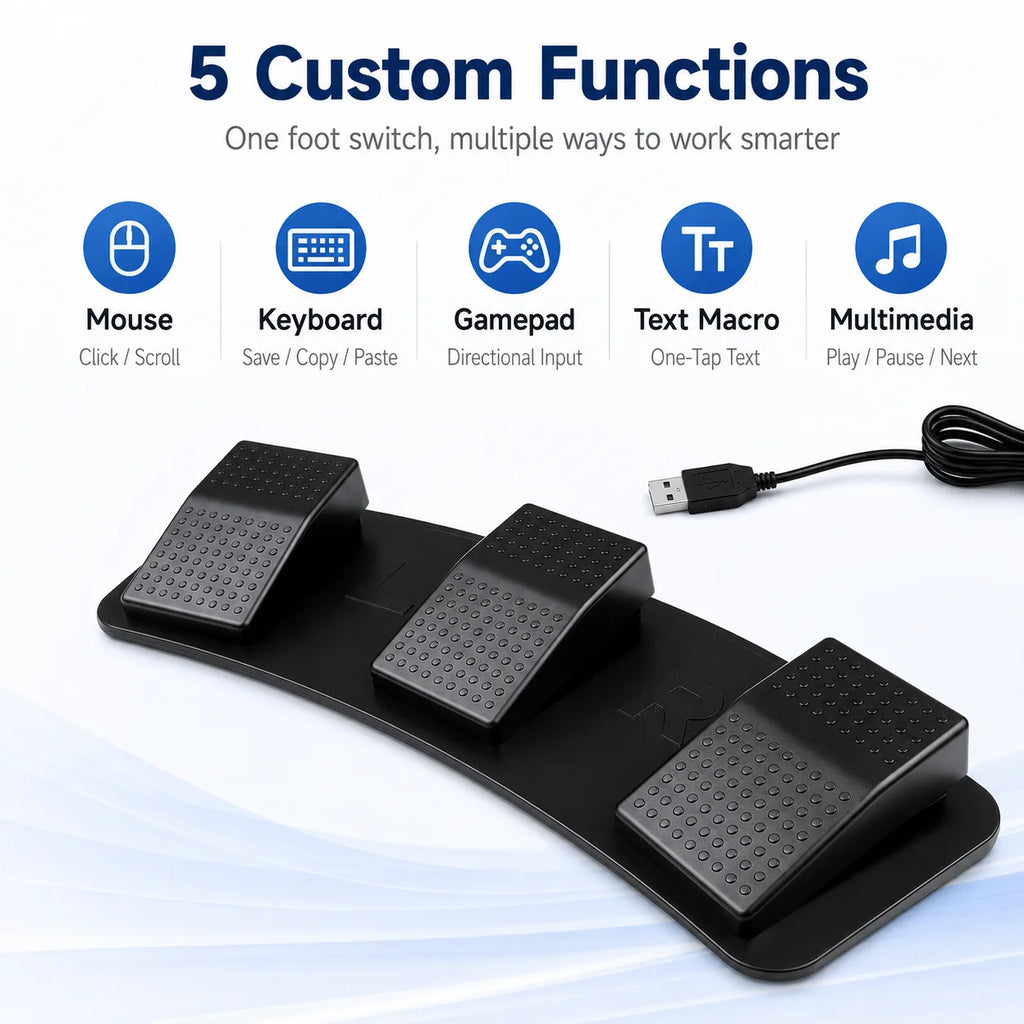 USB Triple Foot Switch Programmable Pedal | 3-Key Mechanical Programmable Foot Pedal QXL