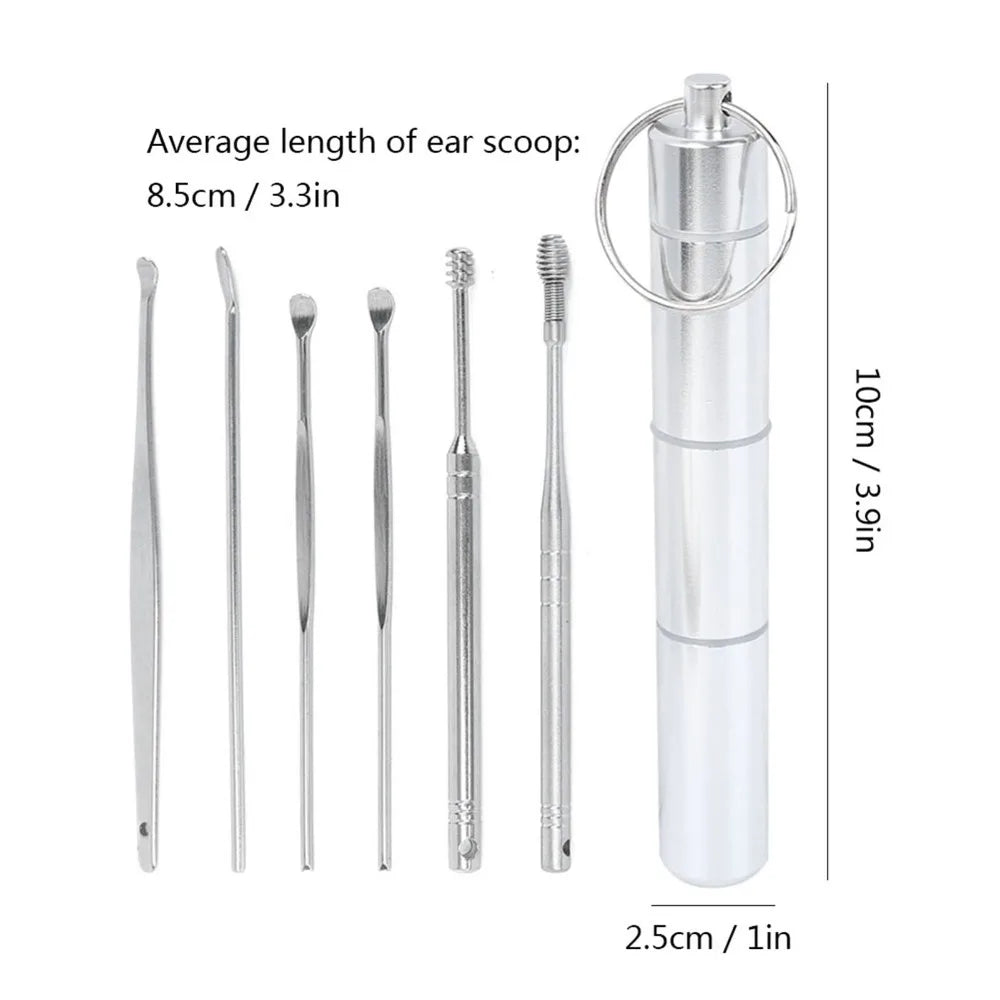6-Pc Stainless Steel Ear Wax Remover Kit | Multi-Tip Cleaner Ear Wax Remover Kit QXL