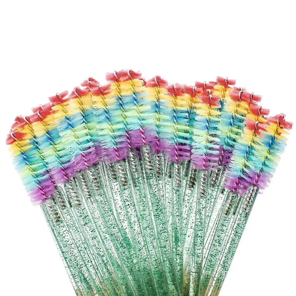 50-Pack Rainbow Spoolie Eyelash Brushes | Lash Extension Tool Spoolie Eyelash Brush QXL