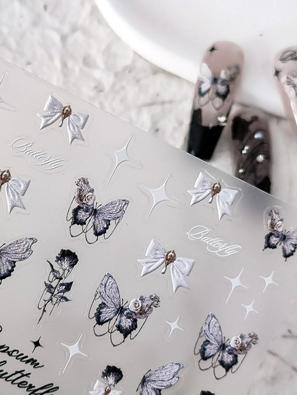 5D Embossed Punk Nail Stickers | Bow Butterfly Star Decals Nail Art Stickers QXL