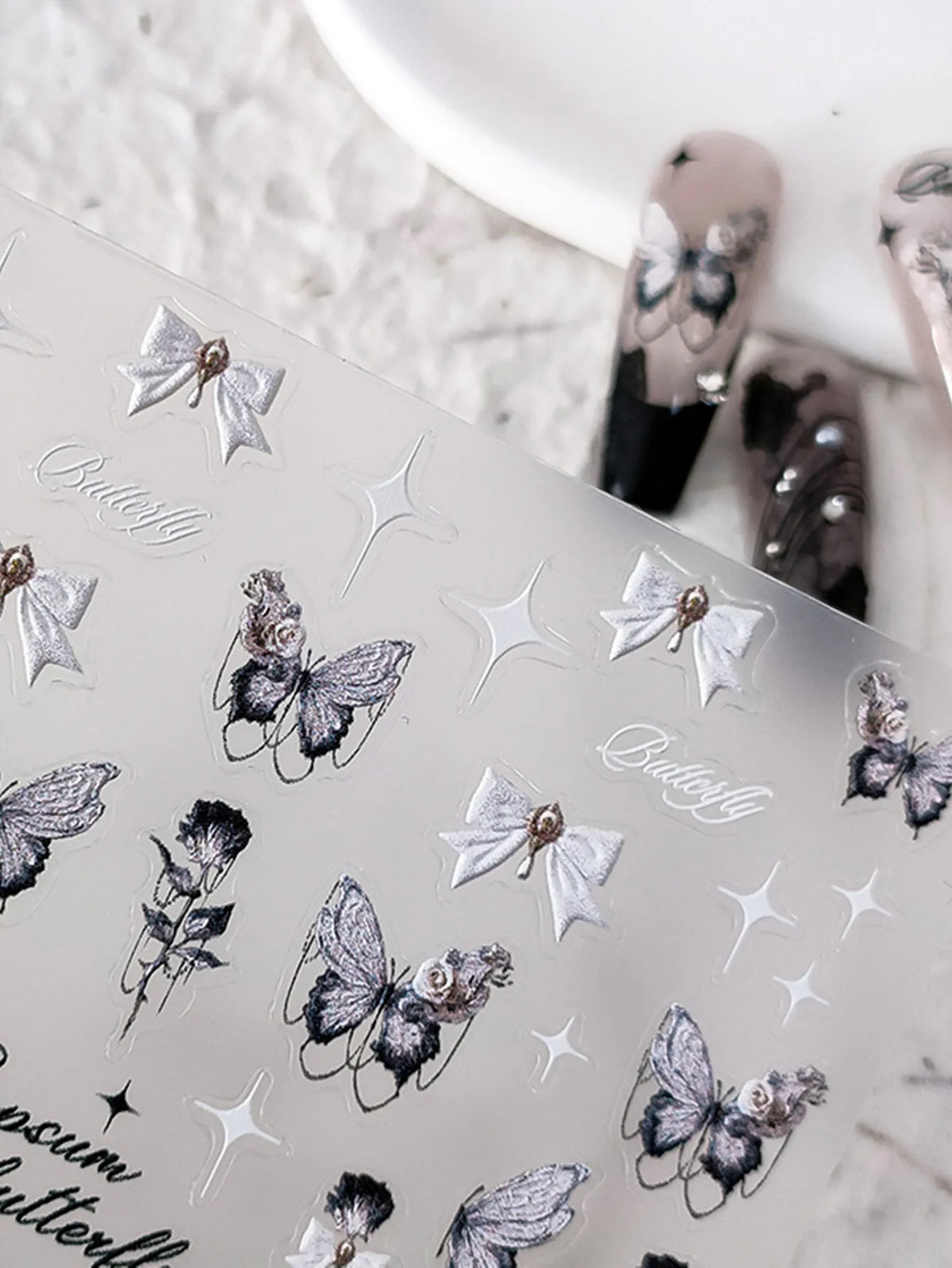 5D Embossed Punk Nail Stickers | Bow Butterfly Star Decals Nail Art Stickers QXL