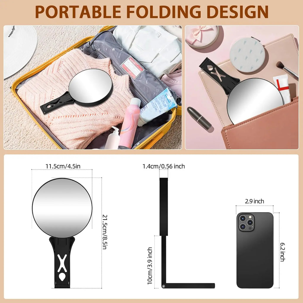 Double-Sided 1X/10X Magnifying Travel Hand Mirror with Handle Magnifying Makeup Mirror QXL