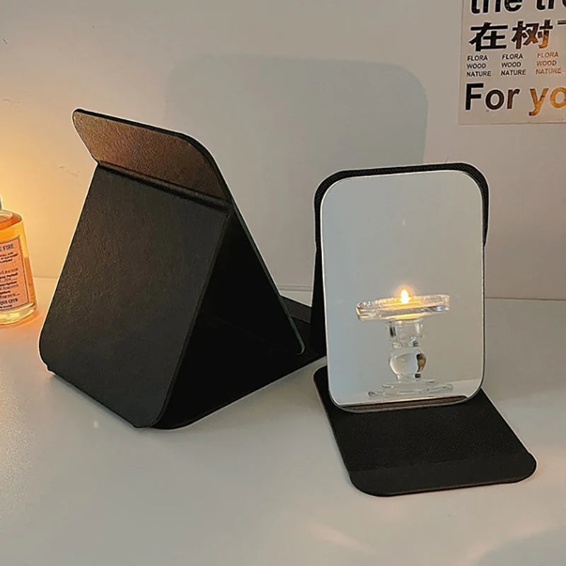 Foldable PU Leather Compact Makeup Mirror – Portable Black Compact Makeup Mirror QXL