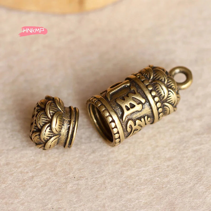 Hollow Brass Buddha Sutra Cylinder Pendant Keychain & Necklace Brass Pendant Keychain QXL
