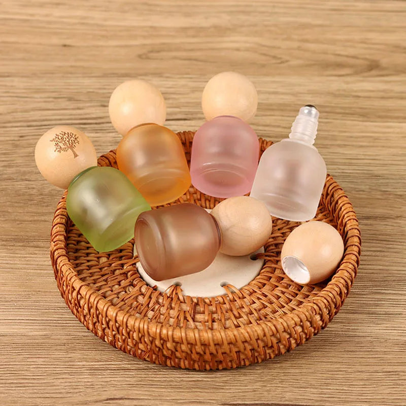 10ml Dark Glass Essential Oil Roller Bottle | Wooden Cap Essential Oil Roller Bottle QXL
