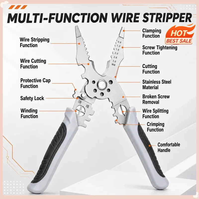 8.5" Stainless Steel Electrical Pliers | Wire Stripper & Crimper Electrical Pliers QXL
