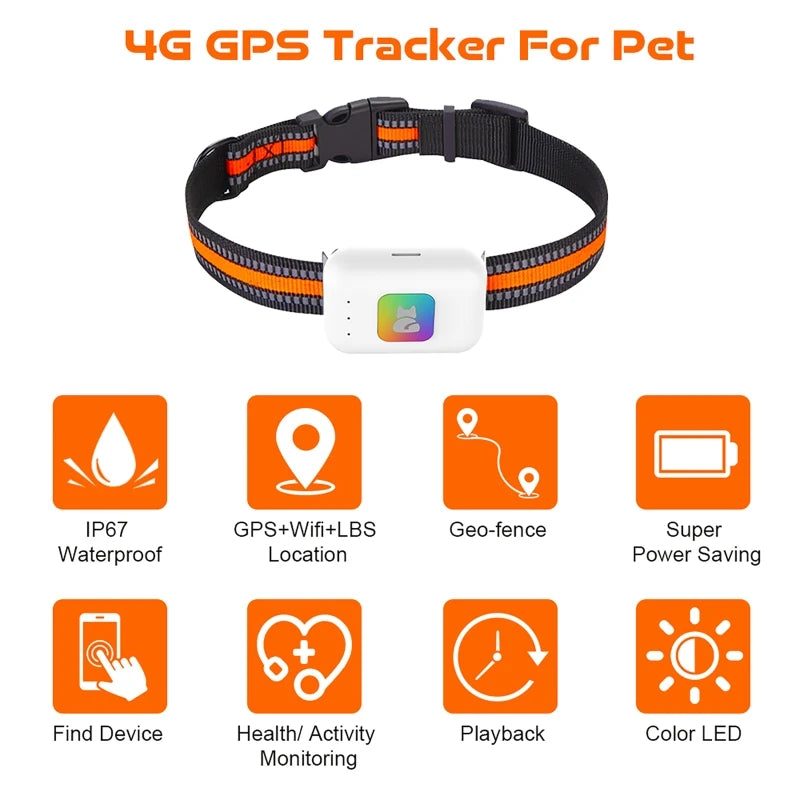 4G GPS Pet Tracker Collar | IP67 Waterproof LED Flash GPS Pet Tracker QXL