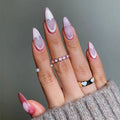 Long Almond Press-On Nails | 3D Bow Heart Y2K French Tips 24pc Press-On Nail Tips QXL JP3136