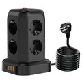 EU Tower Power Strip | 8 Outlets, 3 USB & Type-C | Surge Guard Tower Power Strip QXL EU Plug