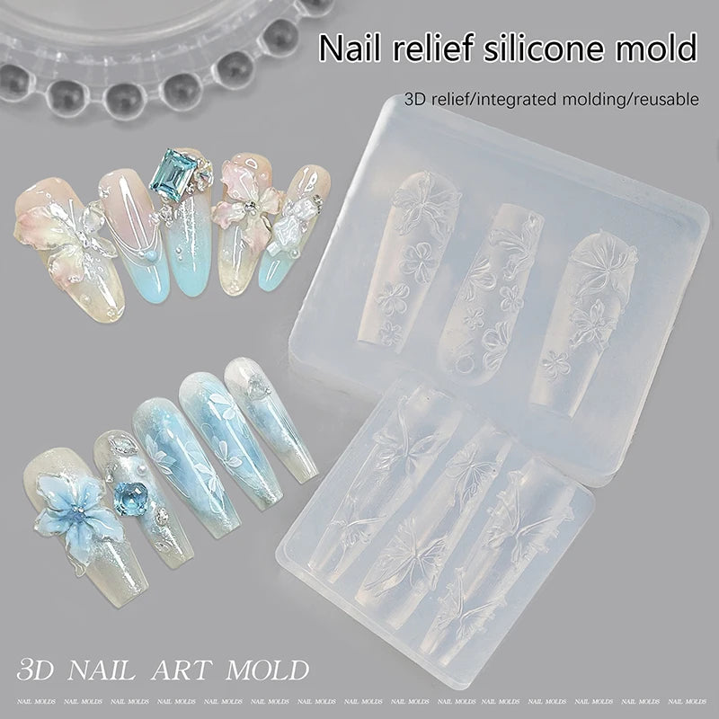 3D Silicone Nail Art Mold – Flower & Butterfly Stamping Stencil Nail Art Mold QXL
