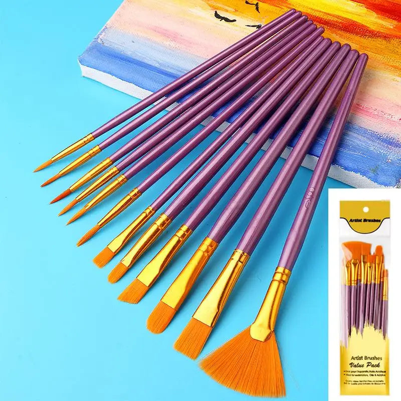 12-Piece Nylon Flat Artist Brush Set – Watercolor, Oil & Fabric Artist Brush Set QXL A7