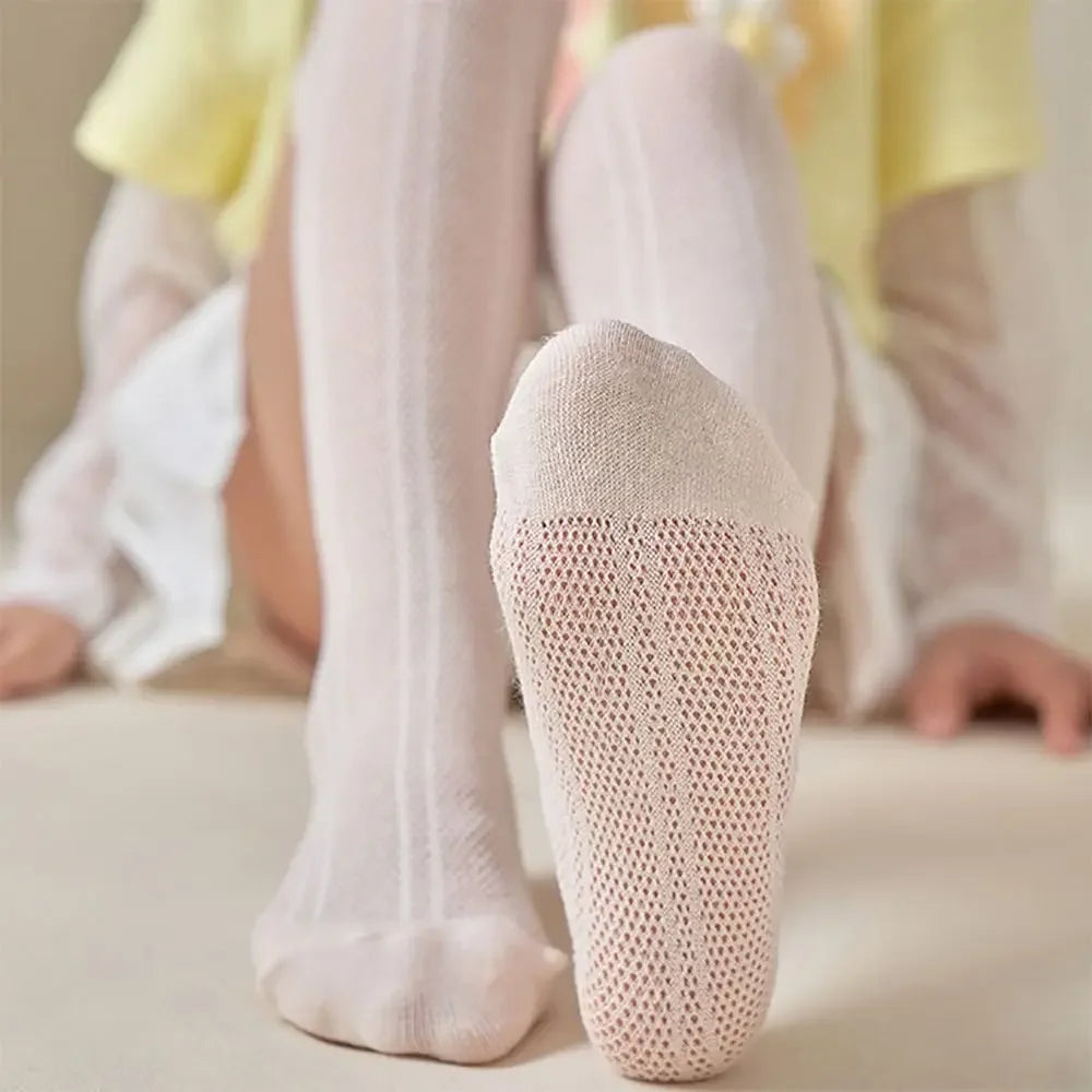 Girls Cotton Mesh Knee-High Stockings | Hollow Long Socks 2–12Y Kids Knee-High Socks QXL