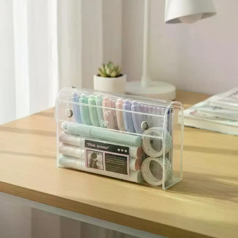 Large Capacity Transparent PVC Pencil Case | Button Closure Pencil Case QXL