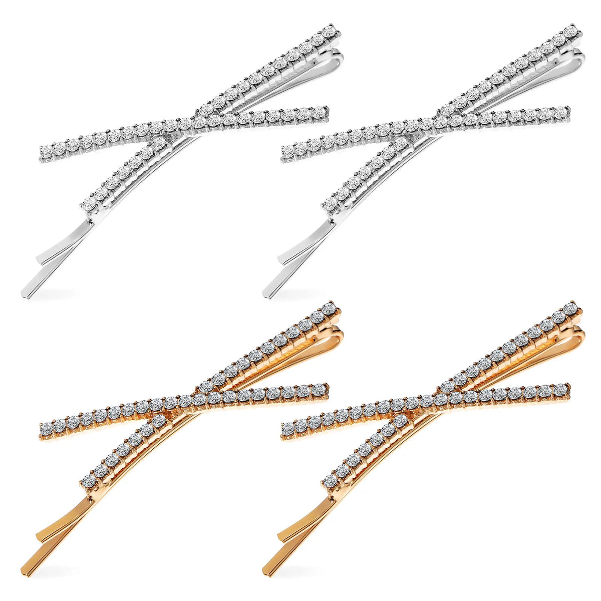 4-Pack Rhinestone X-Shape Hair Clips | Bridal Metal Hairpins Rhinestone Hair Clips QXL