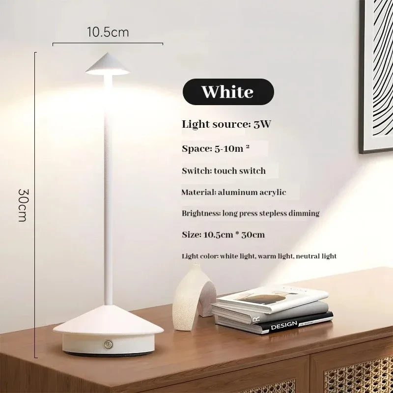 Rechargeable 3-Color LED Touch Lamp | Dimmable Night Light LED Table Lamp QXL White
