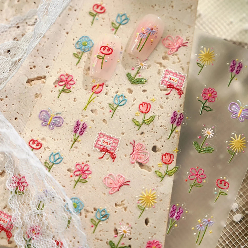 5D Floral Butterfly Nail Stickers – Spring Garden Decals Nail Art Stickers QXL