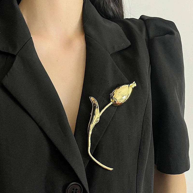 Retro Tulip Brooch for Women | Elegant Floral Suit Pin Floral Brooch Pin QXL