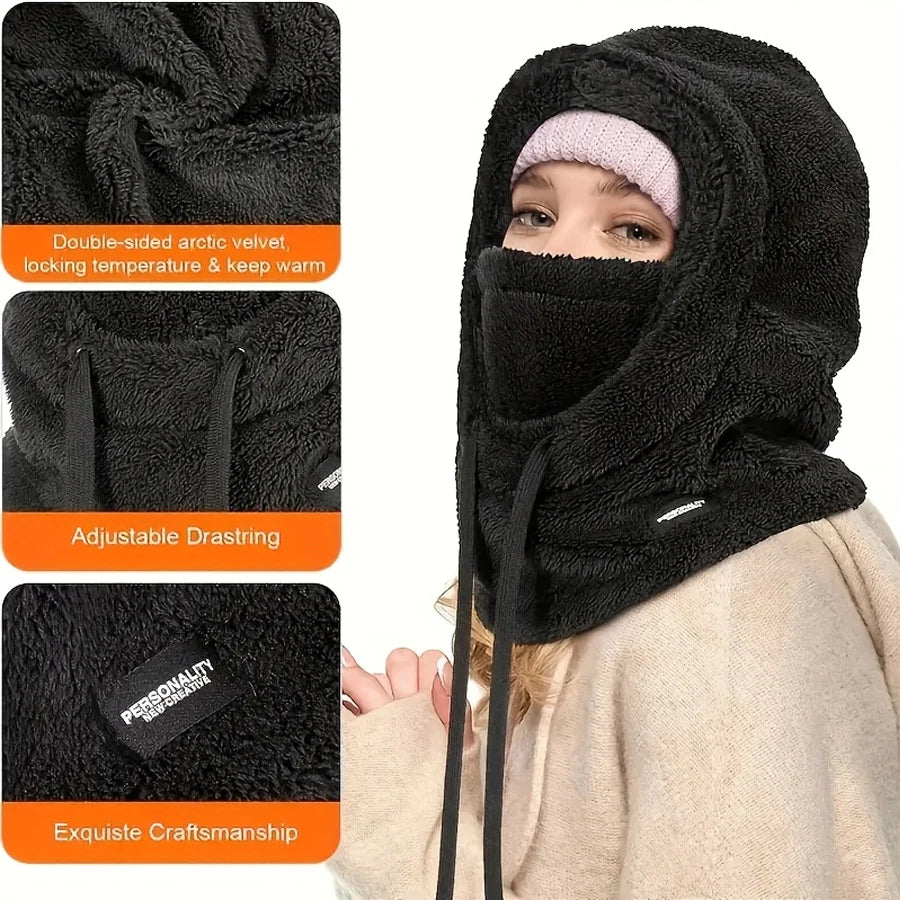 Super Thick Plush Winter Balaclava Hat | Adjustable Drawstring Winter Balaclava Hat QXL