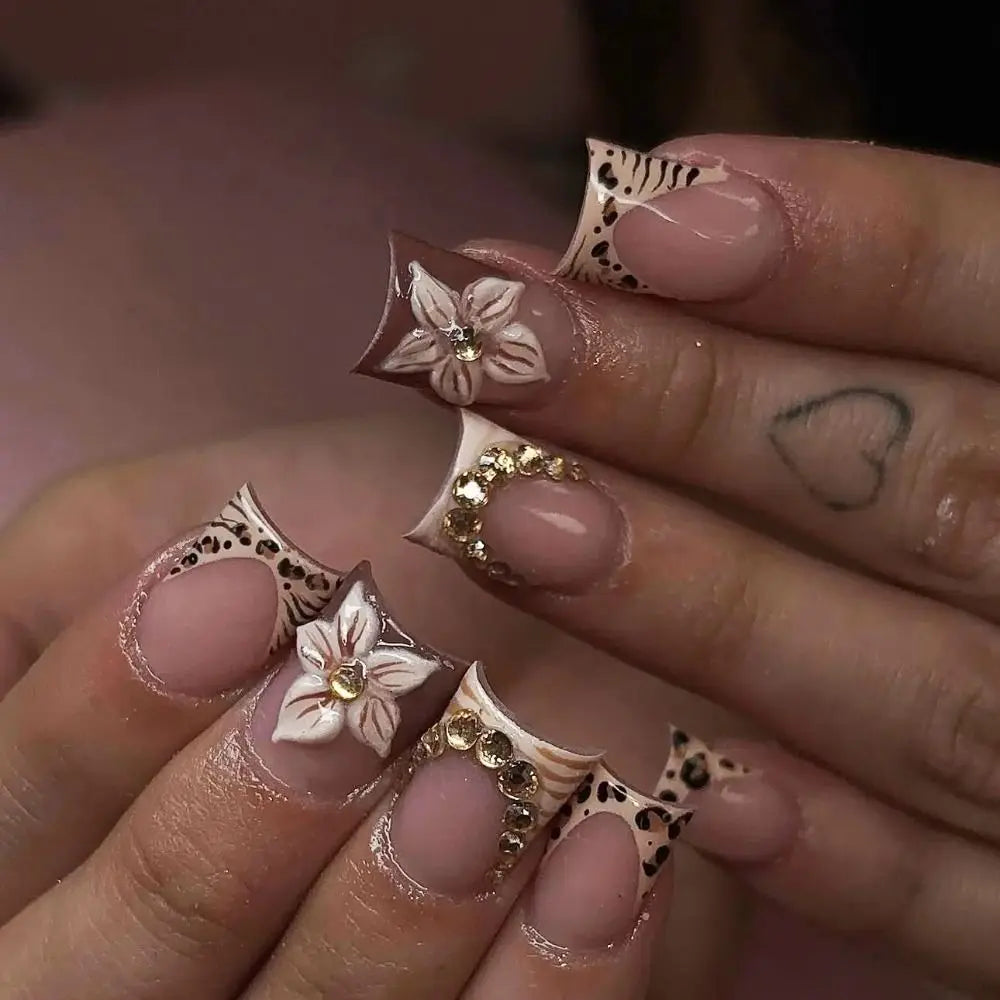 Rhinestone Bow Short Press On Nails | Square Fake Nails 24pc Press On Nails QXL