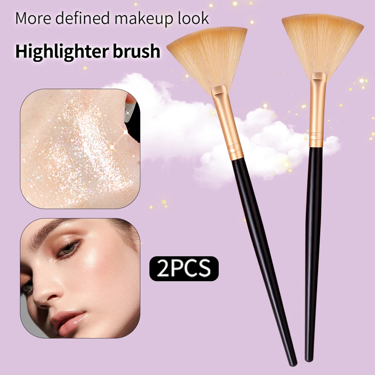 KOSSHOW 2-Pack Fan Makeup Brush Set | Wood Handle & Nylon Fan Makeup Brush Set QXL