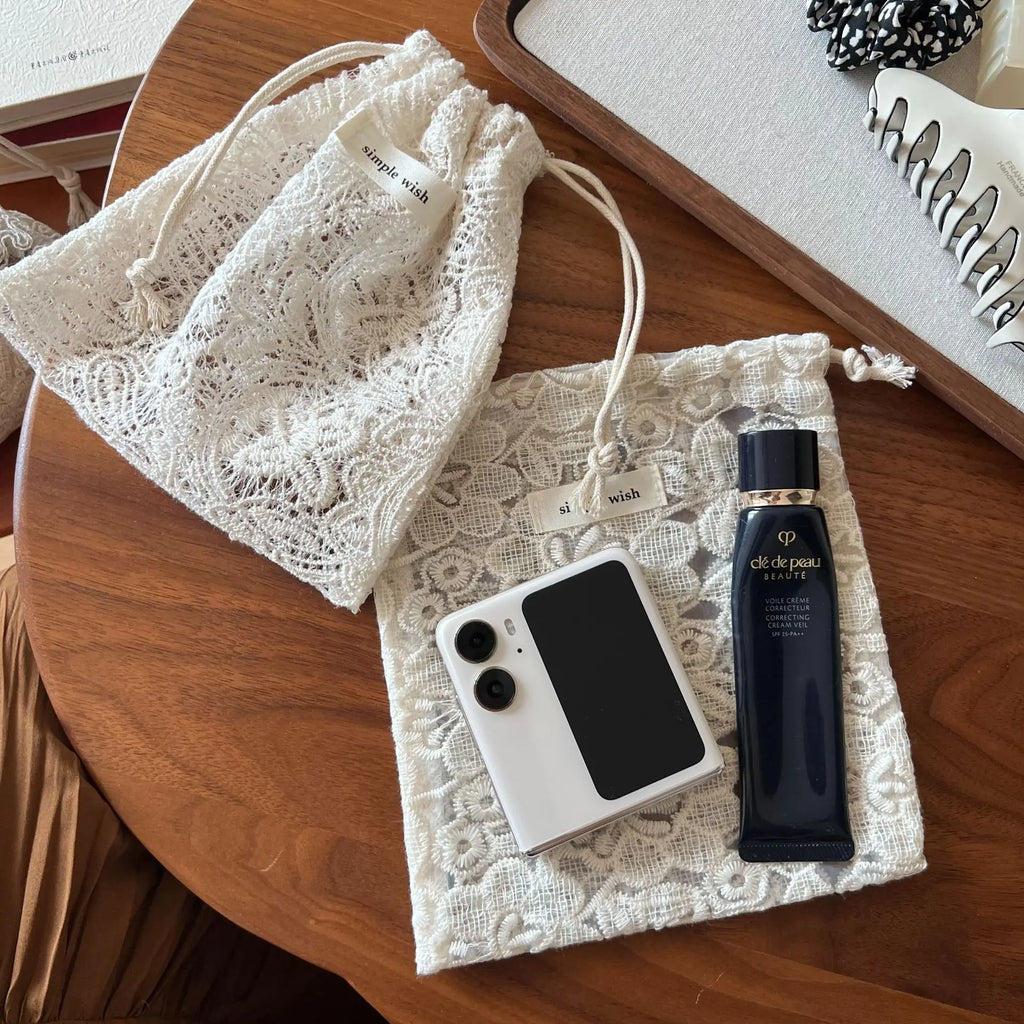 Cotton Mesh Lace Drawstring Pouch – Cosmetics & Oil Storage Drawstring Storage Pouch QXL
