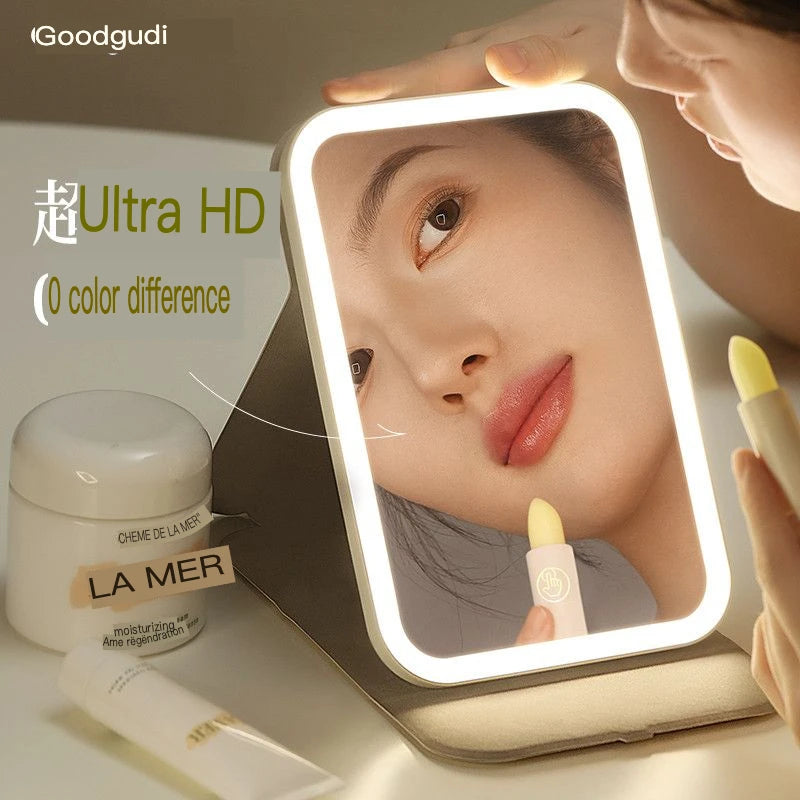 LED Lighted Makeup Mirror | Portable Folding Desktop Vanity LED Vanity Mirror QXL