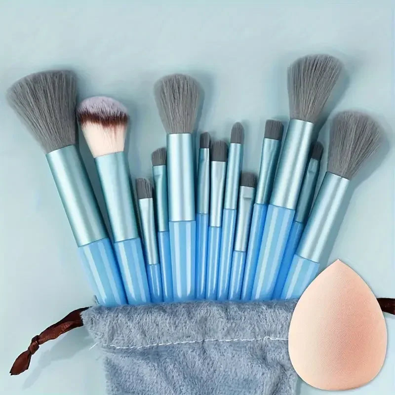 13-Pc Soft Fluffy Makeup Brush Set | Foundation & Blending Makeup Brush Set QXL Blue