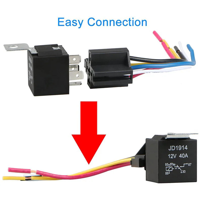 12V 40A 5-Pin Waterproof Automotive Relay with Socket Automotive Relay QXL