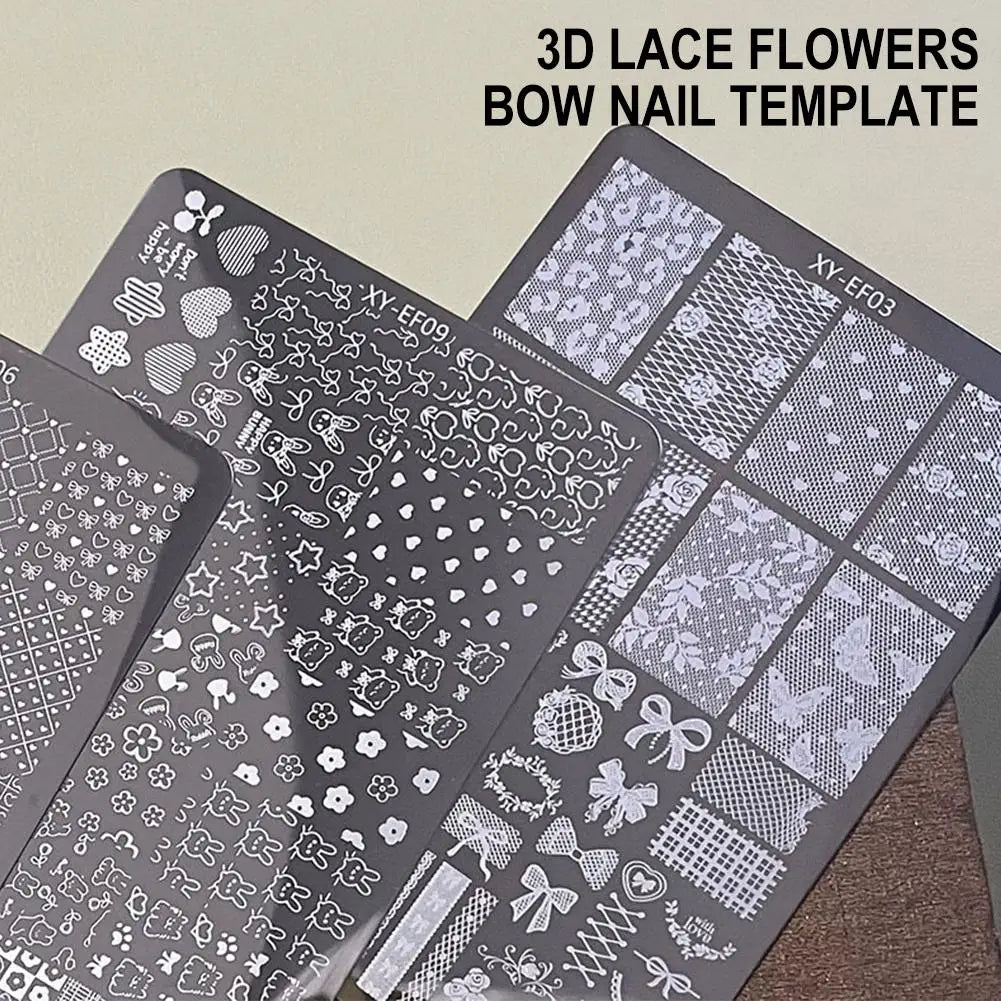 3D Lace Bow Nail Stamping Plate | Elegant Manicure Template Nail Stamping Plate QXL