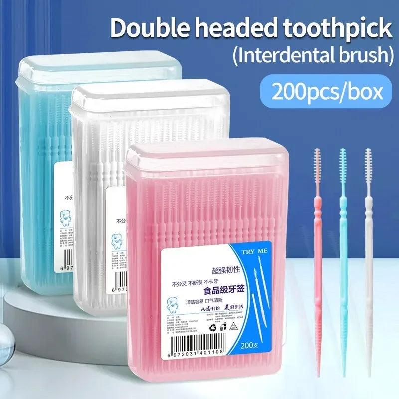 200-Pc Double-Head Disposable Toothpick Floss Picks | Portable Box Toothpick Floss Picks QXL