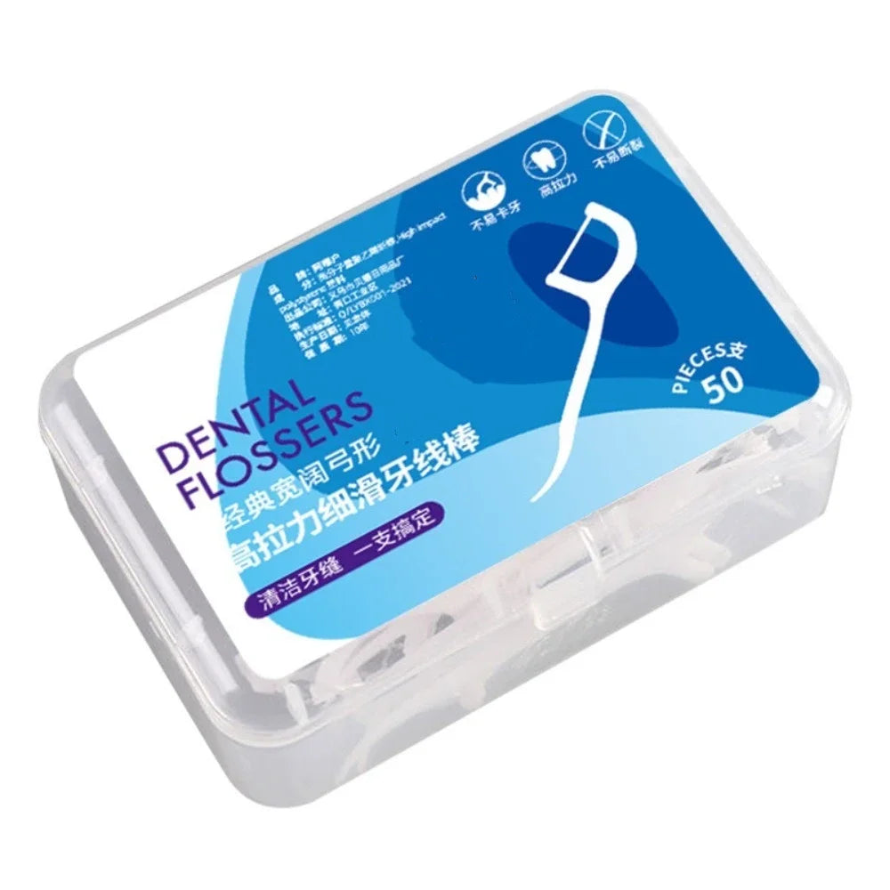 50-Pack Mint Disposable Dental Floss Picks | Flosser Box Dental Floss Picks QXL 50pcs-box