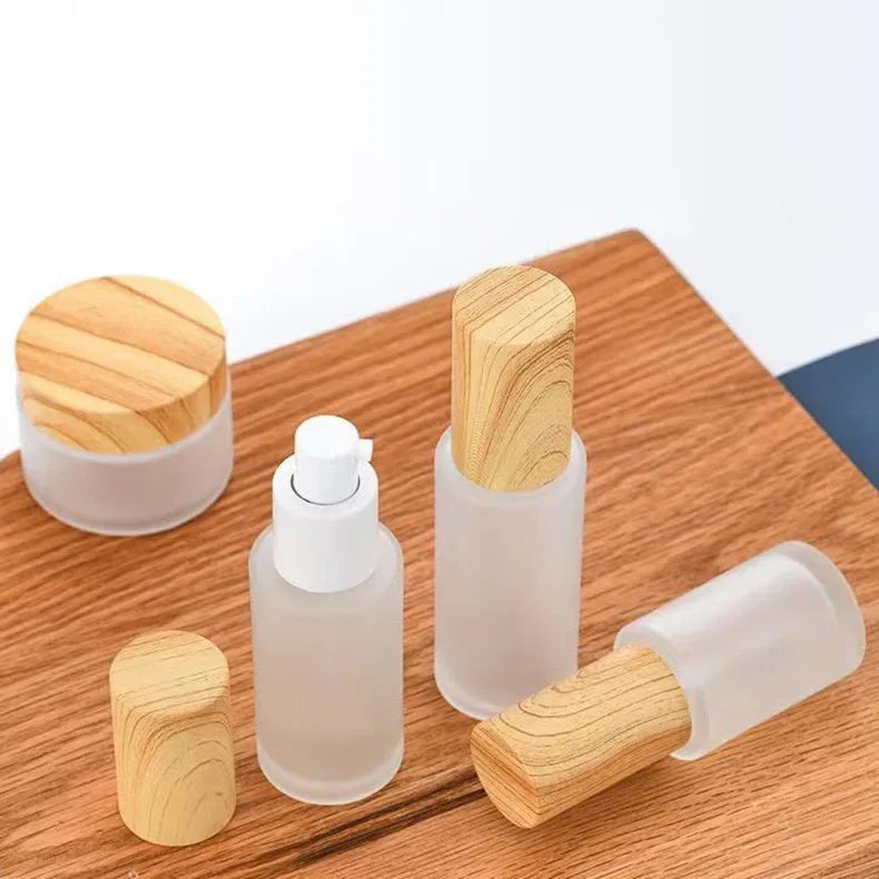 Frosted Glass Spray Bottle Wooden Cap | Fine Mist Perfume Glass Spray Bottle QXL 50g jar